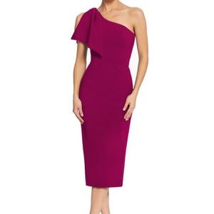 New Dark Magenta DRESS THE POPULATION Tiffany One-Shoulder Midi Dress